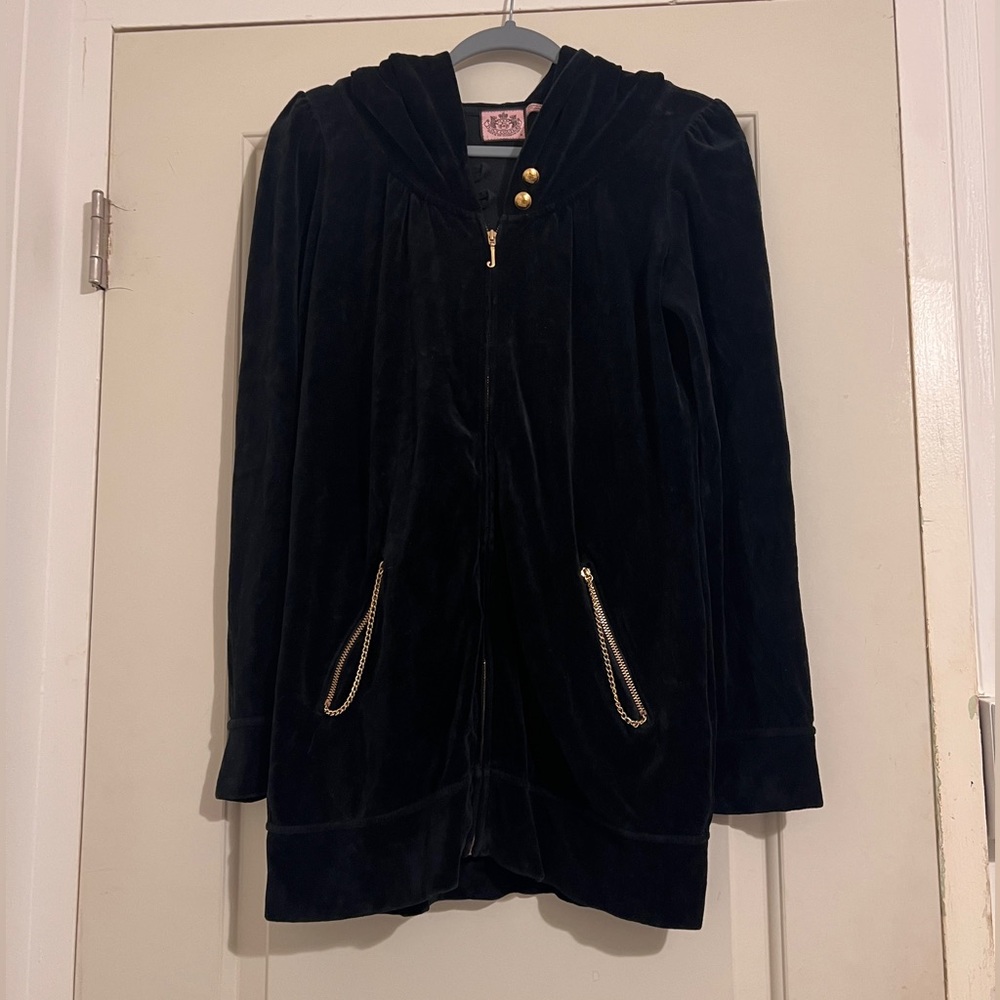 Juicy Couture Velour Y2K Long Sweater Dress‎ Black Gold Vintage Retro 90s Hoodie